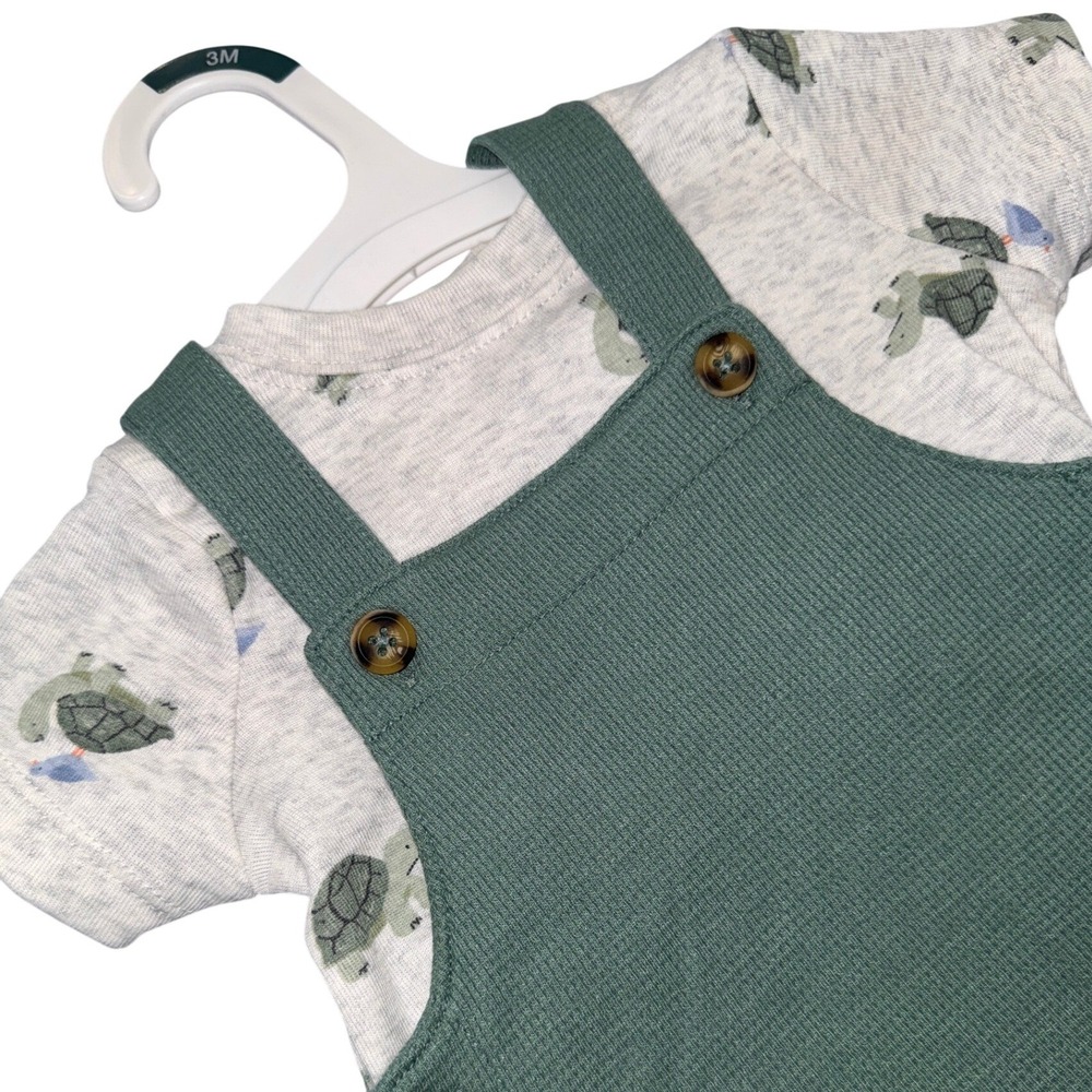 Carters Just One You 3M Baby Boys 2pc Turtle Bodysuit and Green Waffle Set